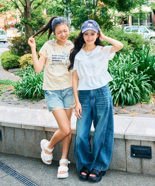 LOVETOXIC パンツ 「LTXC」ダメージデニムショートパンツ キッズ 子供