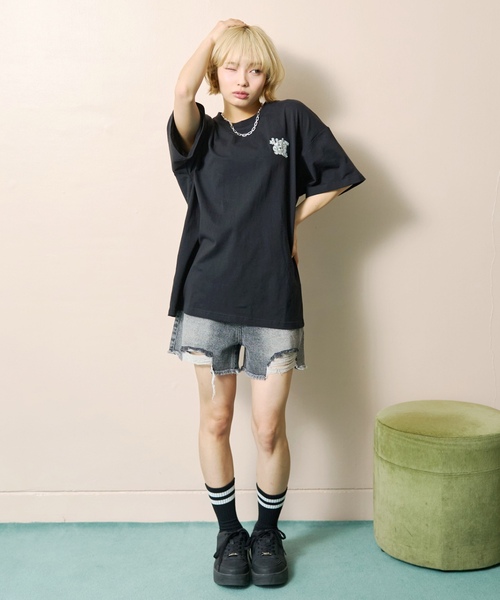 LOVETOXIC パンツ 「再入荷♪」「LTXC」ダメージデニムショートパンツ