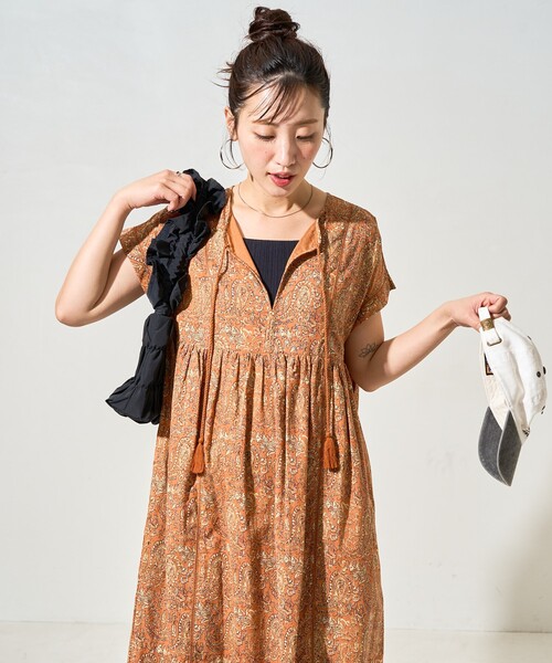 「FREAK'S STORE」 半袖ワンピース MEDIUM イエロー レディース_画像4
