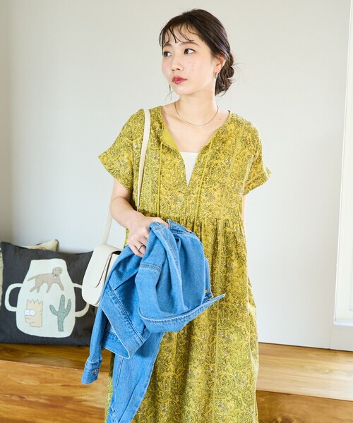 「FREAK'S STORE」 半袖ワンピース MEDIUM イエロー レディース_画像7