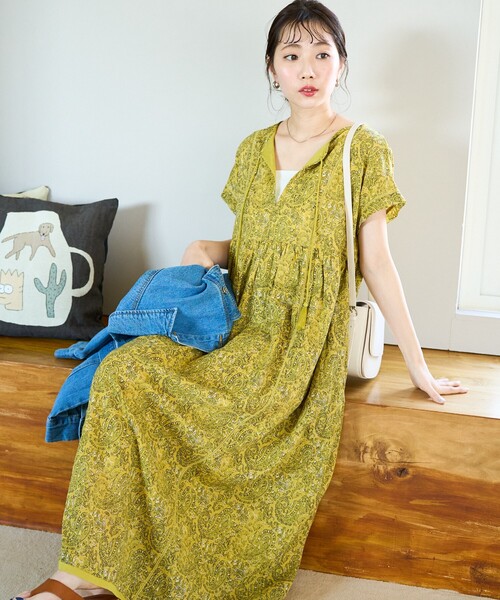 「FREAK'S STORE」 半袖ワンピース MEDIUM イエロー レディース_画像10