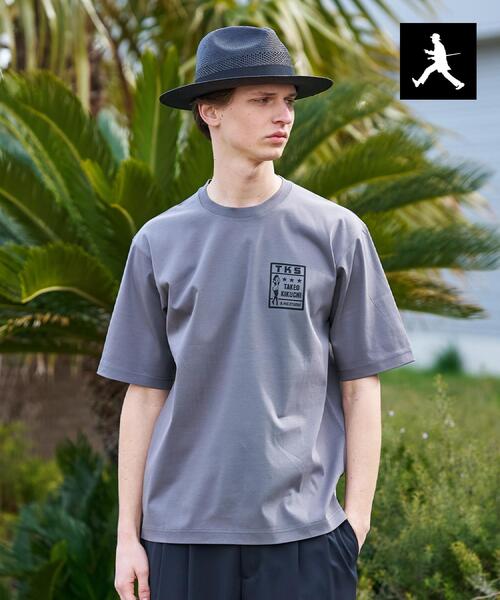 TAKEO KIKUCHI（タケオキクチ） tシャツ 「BOWLER HAT LABEL」アイス