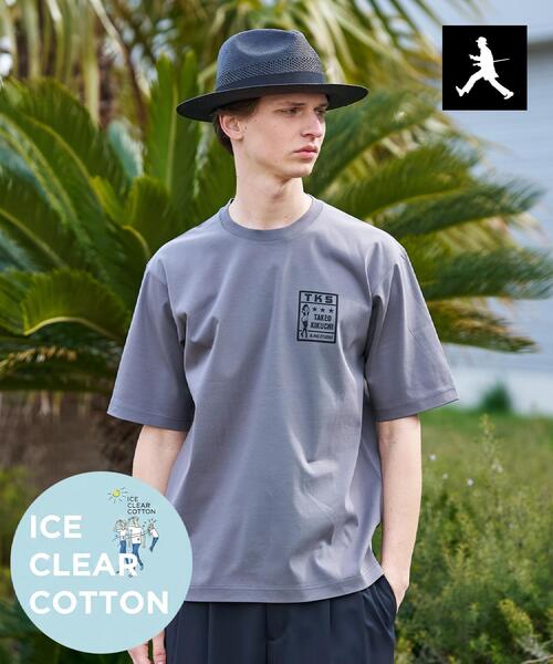 TAKEO KIKUCHI（タケオキクチ） tシャツ 「BOWLER HAT LABEL」アイス