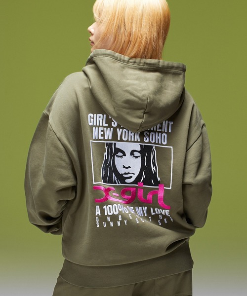X-girl（エックスガール） パーカー FACE BOX AND MESSAGE ZIP UP