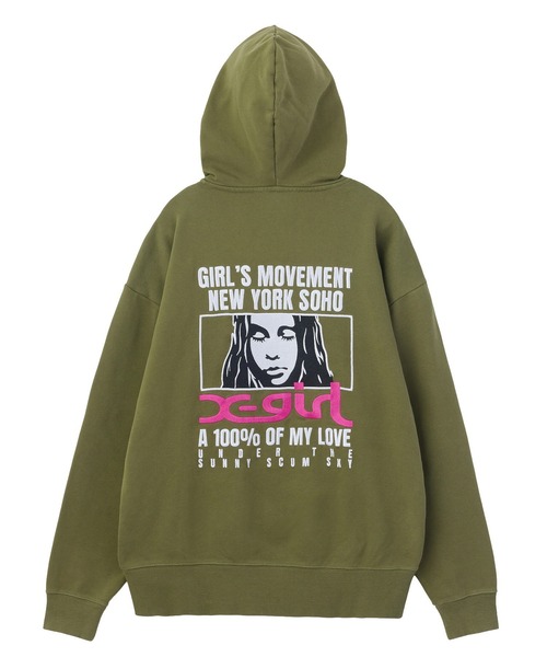 X-girl（エックスガール） パーカー FACE BOX AND MESSAGE ZIP UP