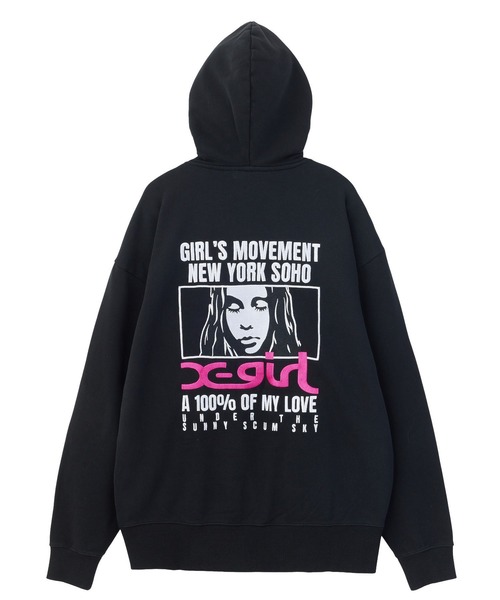 X-girl（エックスガール） パーカー FACE BOX AND MESSAGE ZIP UP