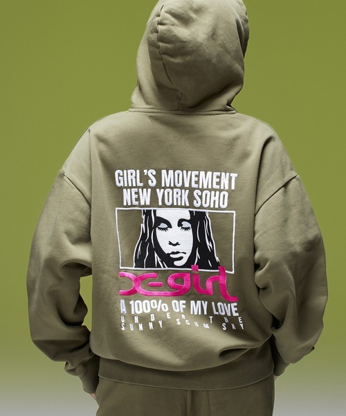 X-girl（エックスガール） パーカー FACE BOX AND MESSAGE ZIP UP