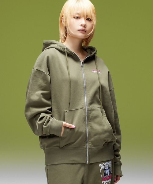 X-girl（エックスガール） パーカー FACE BOX AND MESSAGE ZIP UP