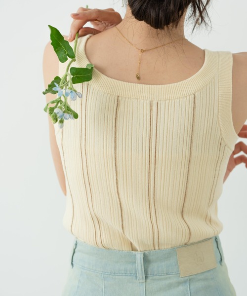 hinari（ヒナリ） タンクトップ ノースリーブ マルチストライプニット