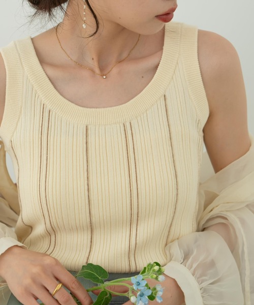 hinari（ヒナリ） タンクトップ ノースリーブ マルチストライプニット