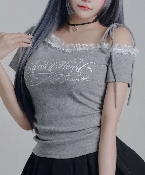 Diable baiser（ディアブルベーゼ） tシャツ 半袖 Y2Kバレエコア襟