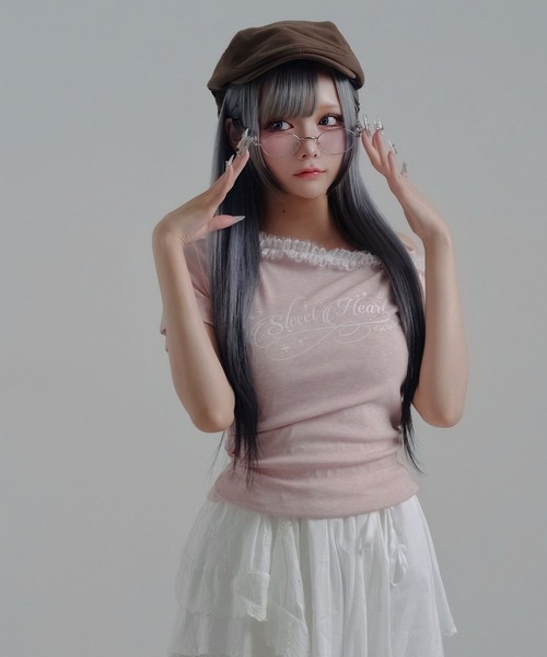 Diable baiser（ディアブルベーゼ） tシャツ 半袖 Y2Kバレエコア襟 