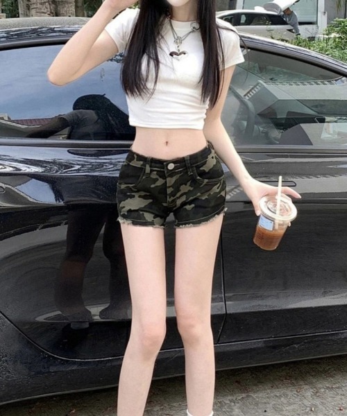 パンツ Y2K 迷彩柄 カットオフ ショートパンツ レディース : ZOZOTOWN