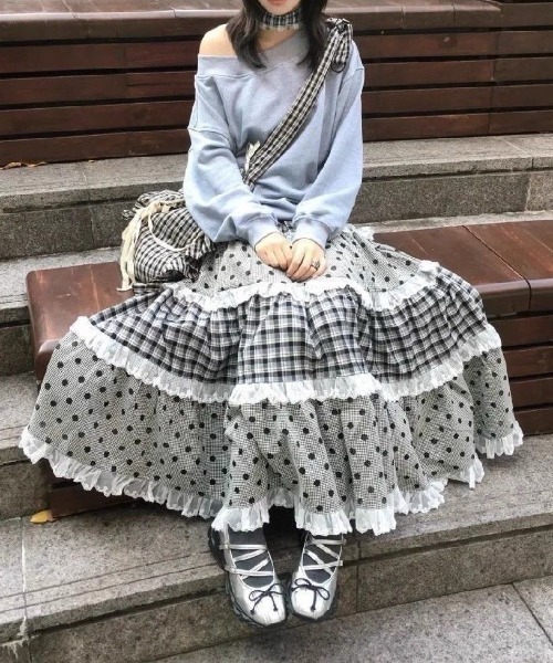 WEGO（ウィゴー） ロング スカート ドットチェックアソートレース