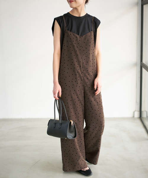 25SS spick&span フロッキードットキャミサロペット web限定36 Spick＆Span（スピック アンド スパン） サロペット オーバーオール