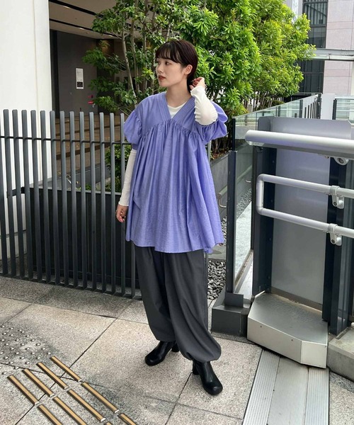 「KBF」 7分袖チュニック ONE ブラック レディース_画像7