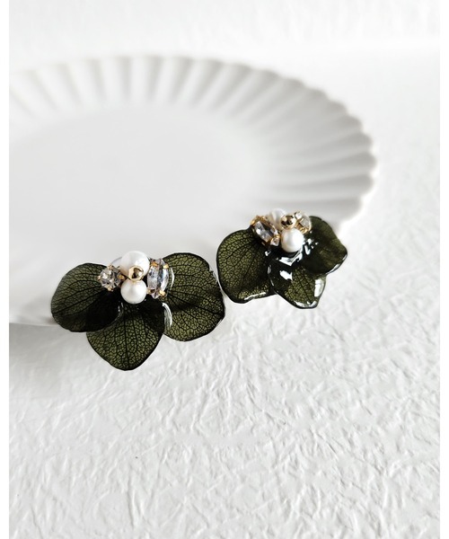 No.3543♡ブラックストーンxコットンパールピアス ハンドメイド セール】Pt900 アコヤパール フック ピアス 6mm（ピアス（両耳用
