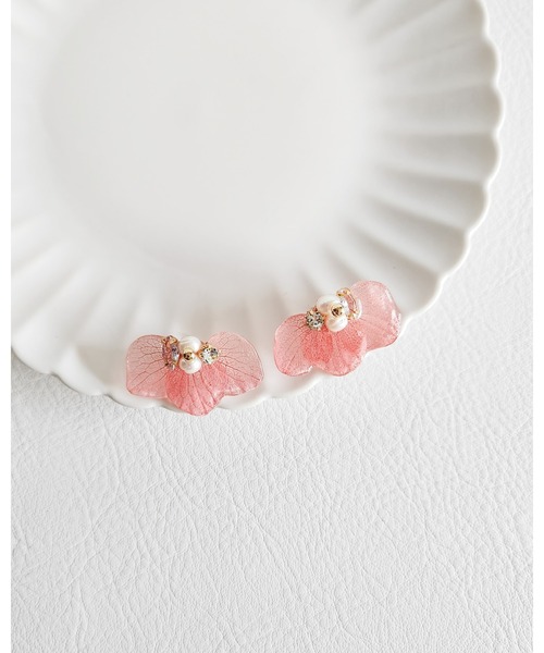 No.3543♡ブラックストーンxコットンパールピアス ハンドメイド 誕生石】K10 アコヤパール×カラーストーン ピアス（ピアス（両耳
