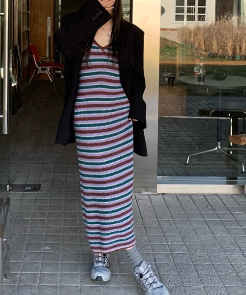 ワンピース マルチストライプニットキャミワンピース : ZOZOTOWN Yahoo