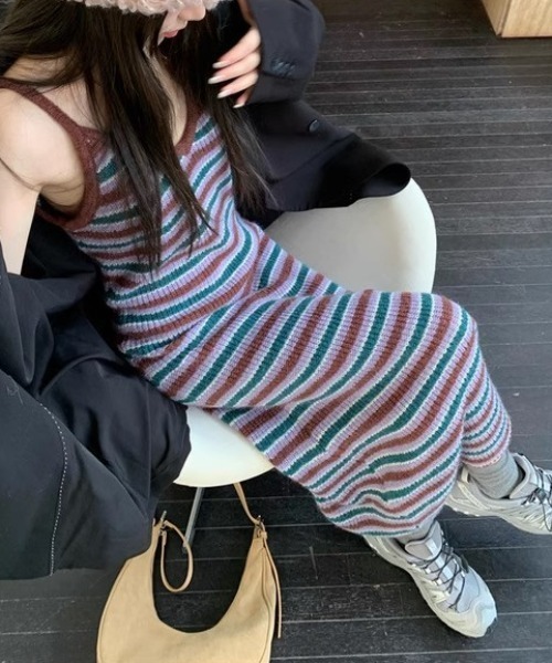 ワンピース マルチストライプニットキャミワンピース : ZOZOTOWN