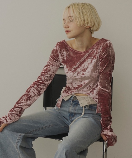 VIVETTA 売れ筋商品|||ヴィヴェッタ Tシャツ トップス レディース Tops Purple VIOLETTA tシャツ クラッシュベロアクロップドトップス