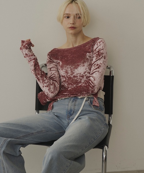 VIOLETTA tシャツ クラッシュベロアクロップドトップス