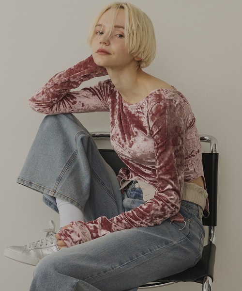 tシャツ ベロアクロップドロンT レディース シアーカットベロアロンT（カットソー） | grove（グローブ