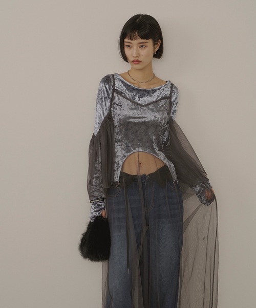 tシャツ クラッシュベロアカットトップ レディース VIOLETTA tシャツ クラッシュベロアクロップドトップス