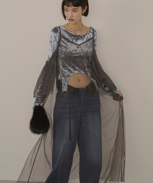 VIOLETTA tシャツ クラッシュベロアクロップドトップス