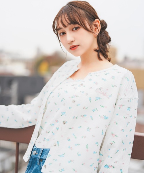 MILKFED. カーディガン FLORAL PATTERN WAFFLE CARDIGAN