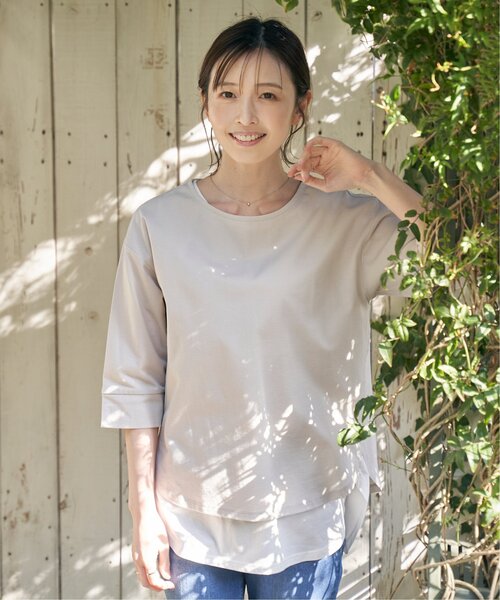 ikka tシャツ 梨地ジョーゼットプルオーバー レディース