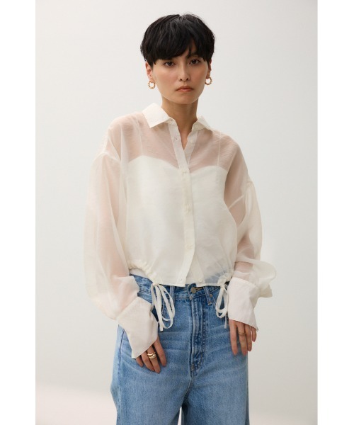 crie conforto ブラウス シャツ サイドシャーリングシアーシャツ