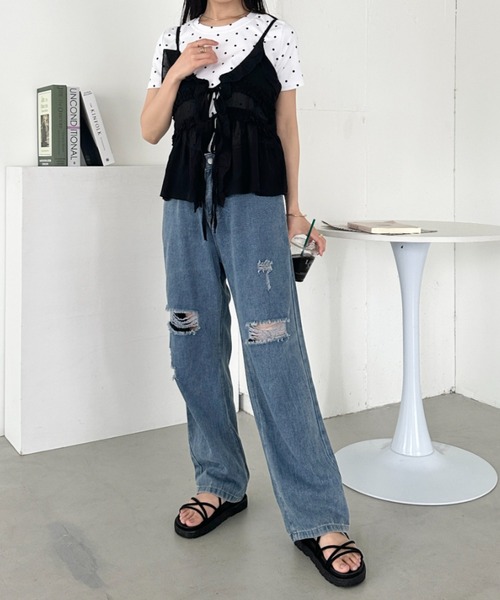 【コムデギャルソン】キャミソール　ビスチェ　ボーダー　デニム　フリル　M COMME des GARCONS - 【コムデギャルソン】キャミソール ビスチェ