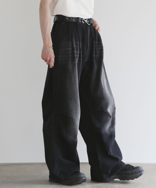 ジーンズ ドレープ/デニムルーズシルエットハイウエストバギータック  