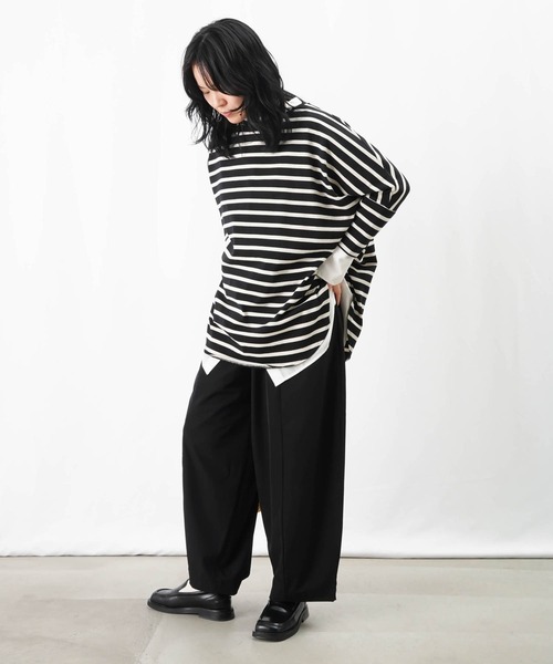 【美品】BEARDSLEY ボーダー ドルマン カットソー オーバーサイズ 黒 BEARDSLEY（ビアズリー）の「《BEARDSLEY》サークルドルマン
