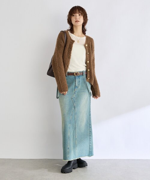 完売リヴドロワMONNモン LOOSE DENIM SKIRTデニムスカート38 MONN.:.(モン)】LOOSE DENIM SKIRT（デニムスカート）｜RIVE