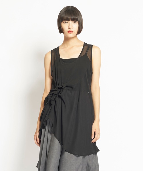 ブラウス シャツ Cuシフォン　シャーリングTOPS レディース メンズ