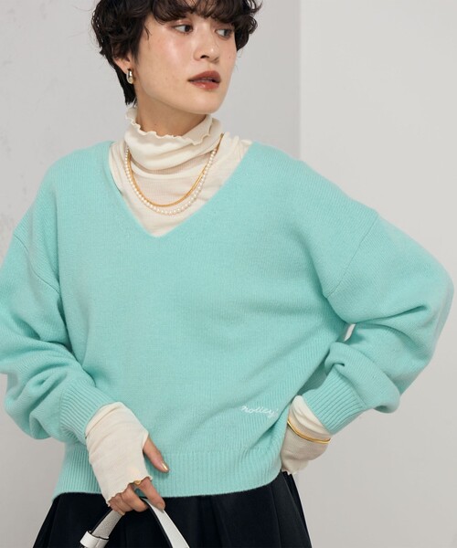 NOLLEY'S ニット セーター ロゴ刺繍入りVネックプルオーバー