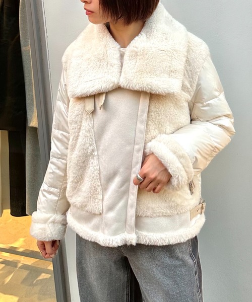 LOVELESS ブルゾン アウター ファーコンビライダースダウン レディース 