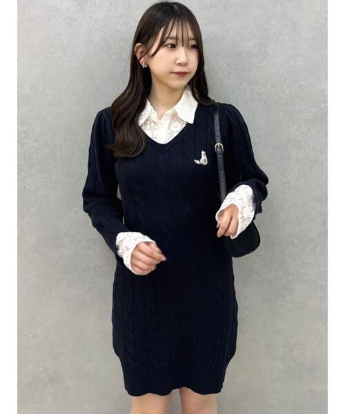 dazzlin（ダズリン） ワンピース シャツレイヤードケーブルニット
