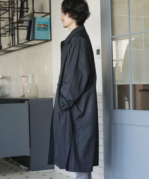 NANO universe【新品】ステンカラーコート ロングコート ブラック L NANO universe（ナノ・ユニバース） ステンカラーコート コート テック