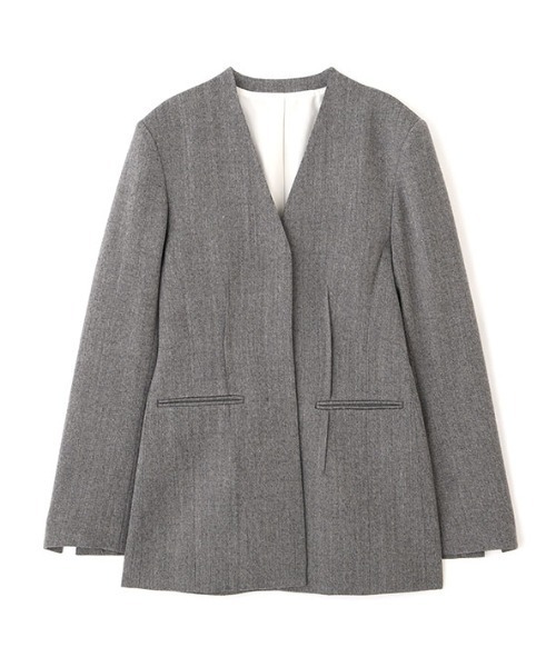 ETRE TOKYO ツイードノーカラージャケット　S ワイドスリーブノーカラージャケット(S NAVY): アウター │ ETRE
