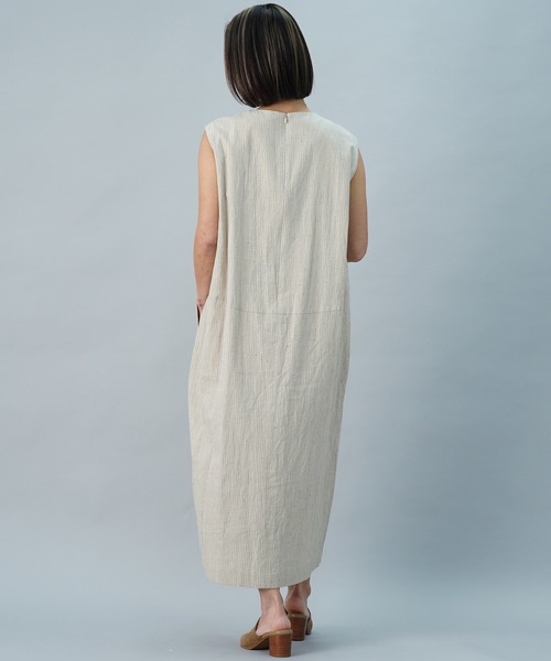 BEIGE ベイジ　リネンストライプワンピース　麻 リネンストライプワンピース（レディースファッション