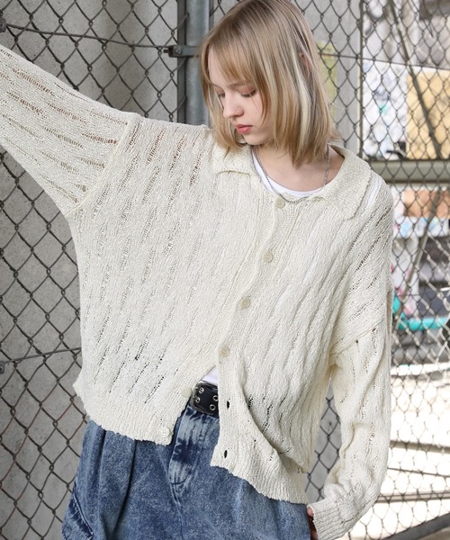 ROCHEM（ローシェン） カーディガン ルーズシルエットダメージ