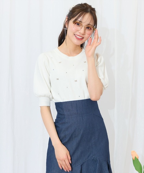 ニット セーター ビジュー＆リボンパーツニットプルオーバー レディース WILLSELECTION ニット セーター ビジュー＆リボンパーツニット