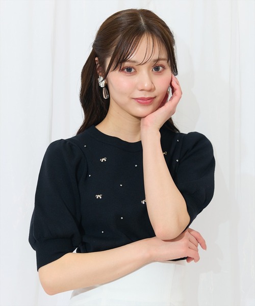 ニット セーター リボン付きニットプルオーバー レディース WILLSELECTION ニット セーター ビジュー＆リボンパーツニット