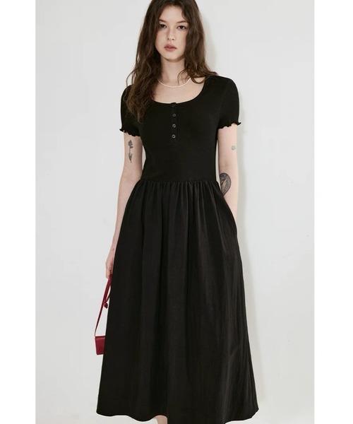 ワンピース ロング丈 ヘンリーネック ドッキングワンピース FX25L002