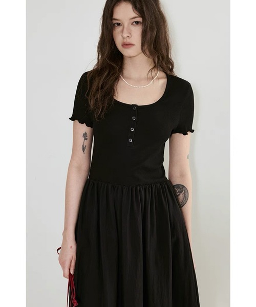 ワンピース ロング丈 ヘンリーネック ドッキングワンピース FX25L002