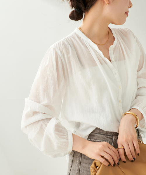 ブラウス シャツ Airy Band Collar シャツ レディース