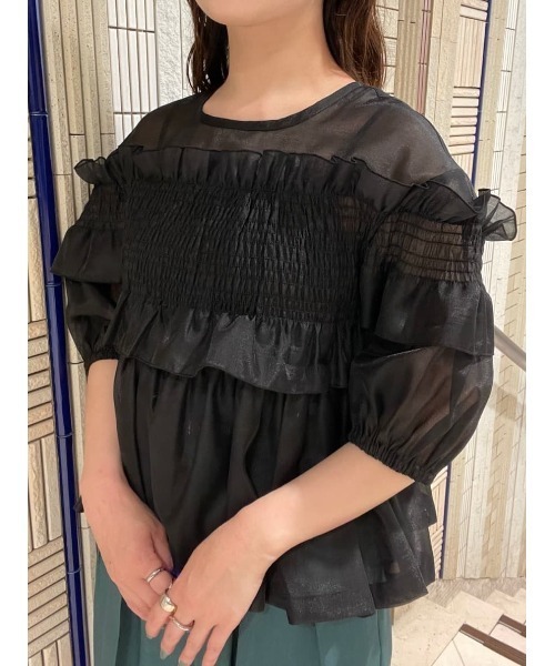 And Couture ブラウス シャツ シアーシャーリングフリルブラウス